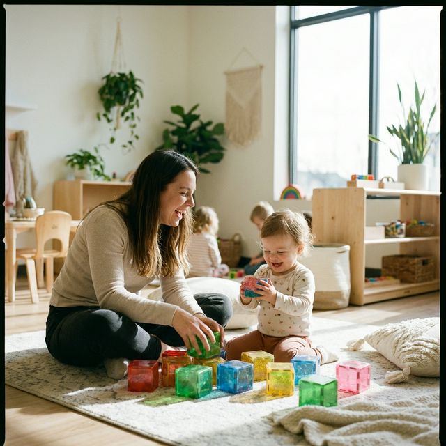 Parent and toddler doing Montessori sensory play