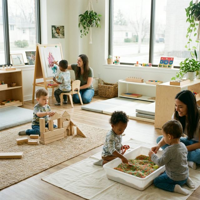 Toddlers exploring and engaging in creative play